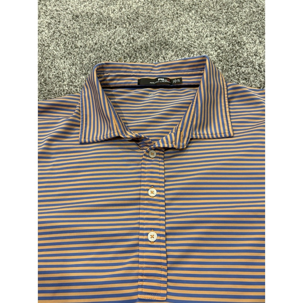 RLX Ralph Lauren Mens XXL Striped Performance Polo‎ Shirt Orange Blue Wicking